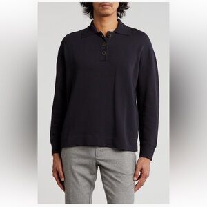 Vince Long Sleeve Cotton Rib Polo COASTAL